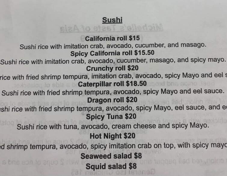Michelle's Taste of Asia - Wrangell, AK menu_pic