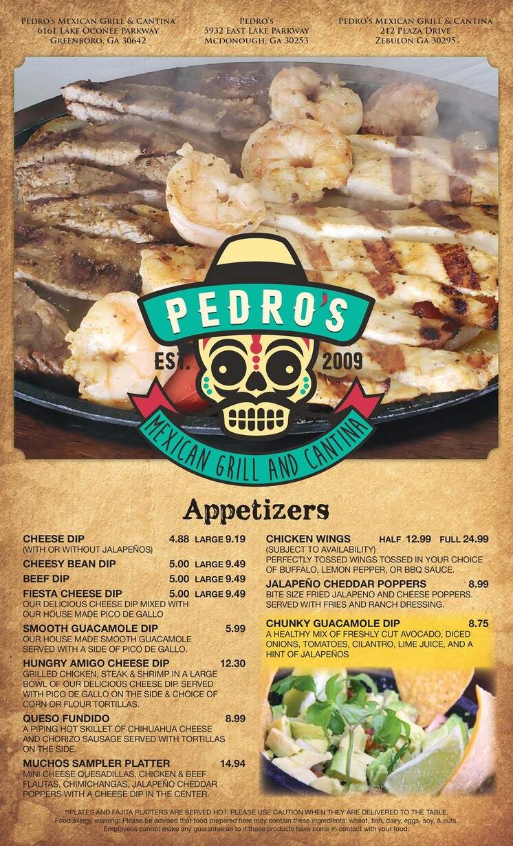Pedro's Mexican Grill and Cantina - McDonough, GA menu_pic