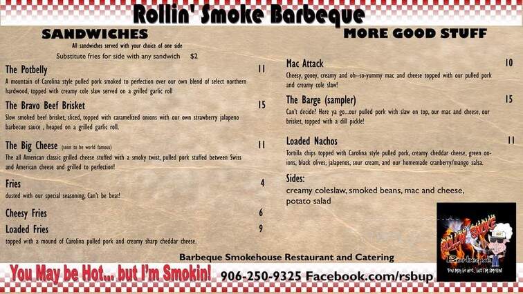 Rollin' Smoke Barbeque - Munising, MI menu_pic