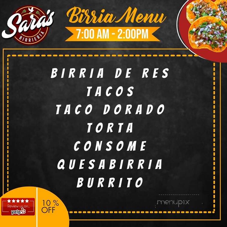 Sara's Birrieria - Homeland, CA menu_pic