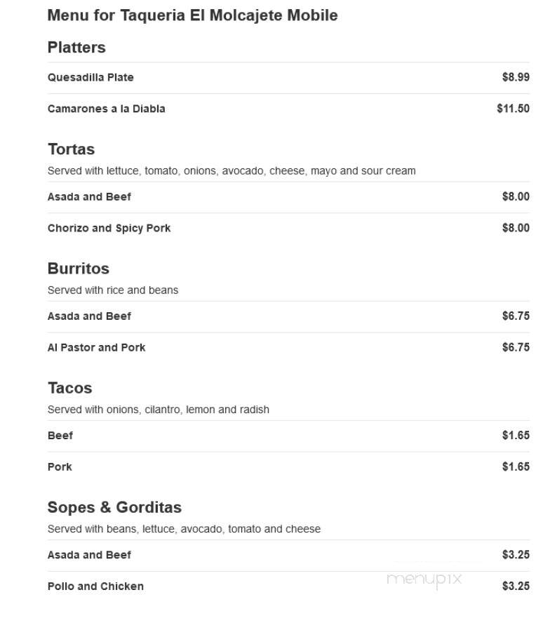 Taqueria El Molcajete Mobile - Rogers, AR menu_pic