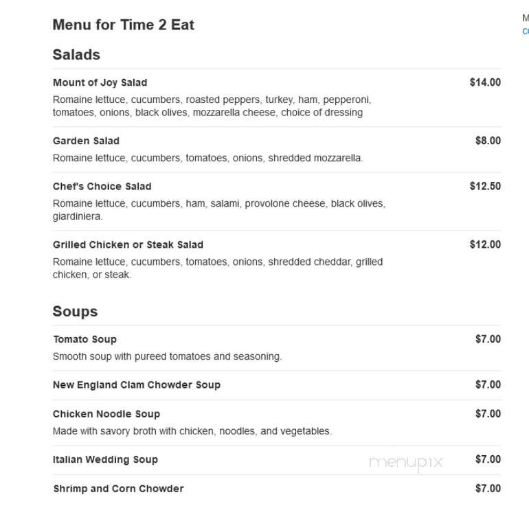 Time 2 Eat - Mount Joy, PA menu_pic