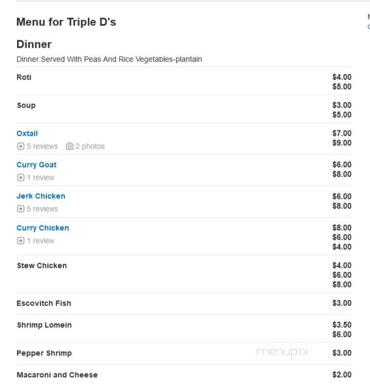Triple D's Place - Brooklyn, NY menu_pic