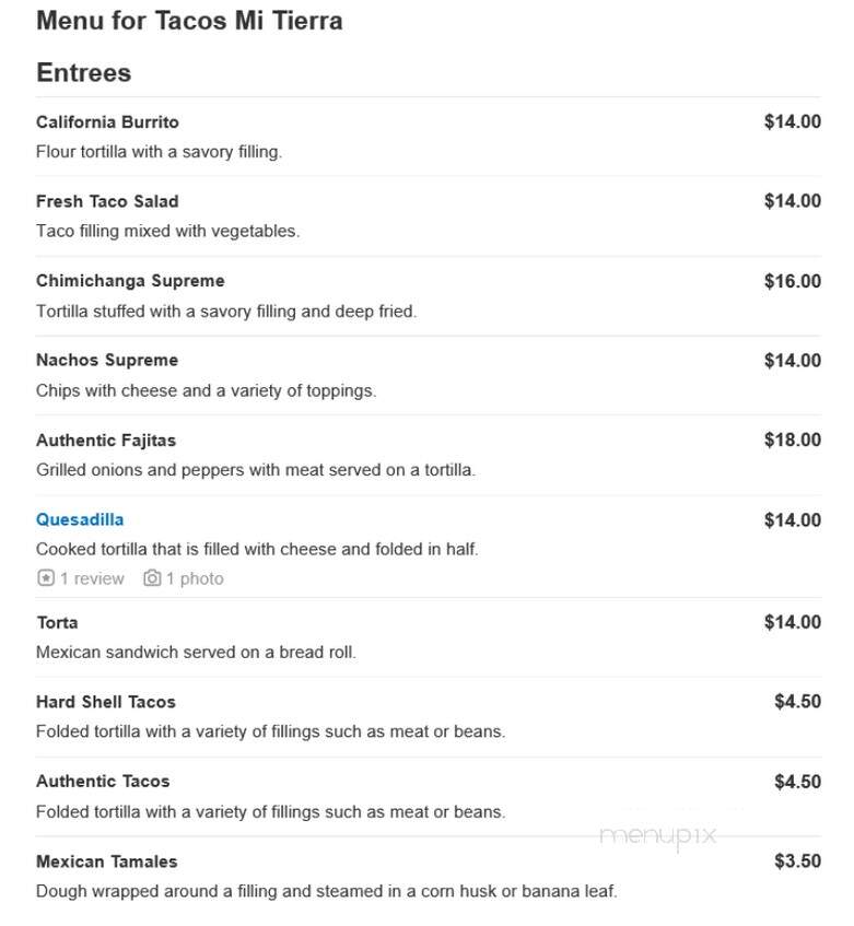 Tacos Mi Tierra - Inver Grove Heights, MN menu_pic
