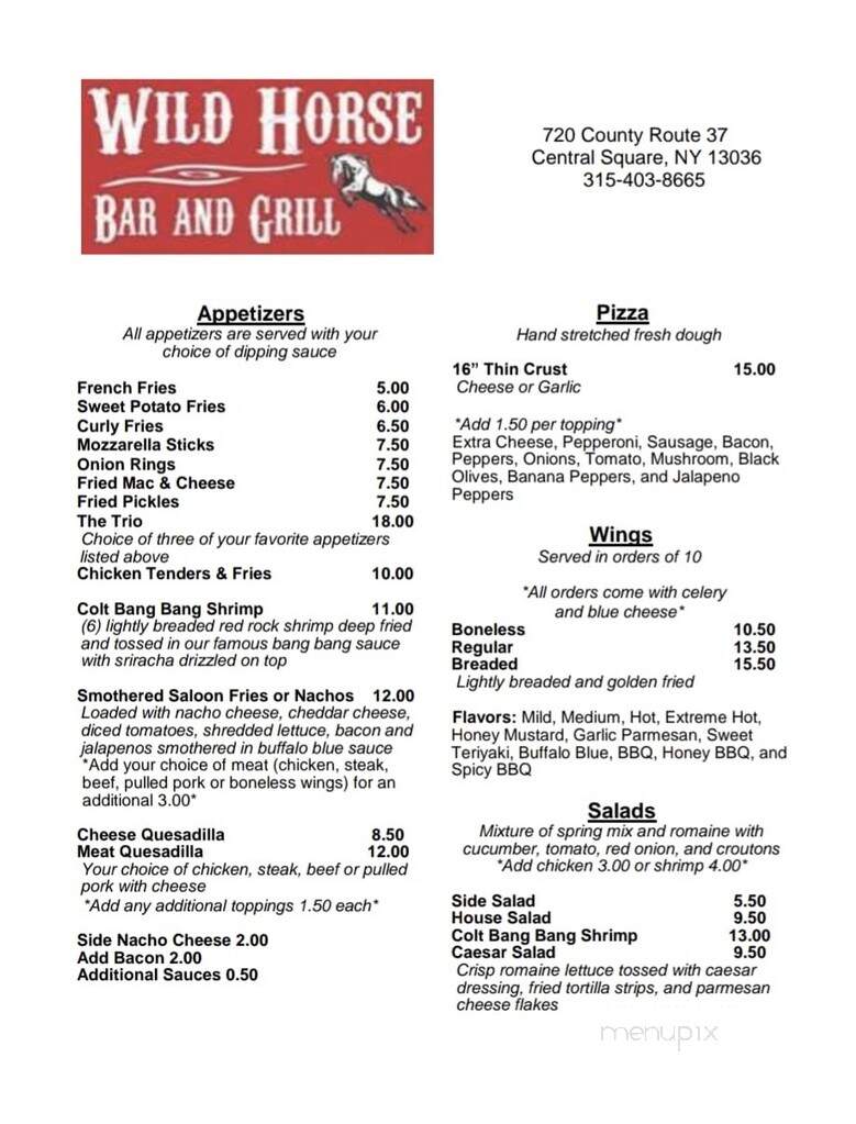 Wild Horse Bar & Grill - Central Square, NY menu_pic