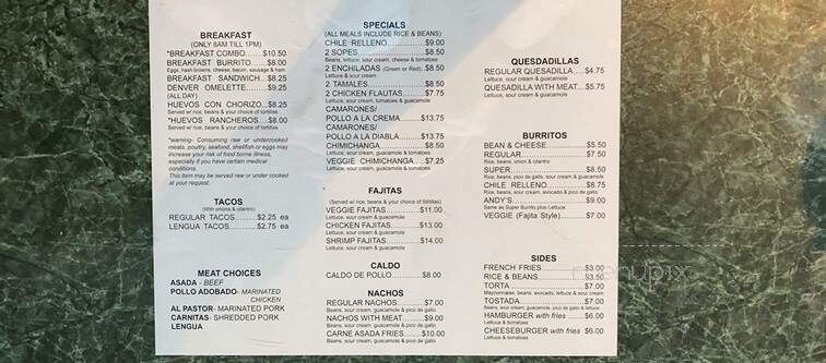 Andy's Mexican Restaurant - Corvallis, OR menu_pic