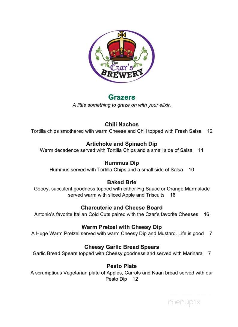 Czar's Brewery - Exeter, NH menu_pic