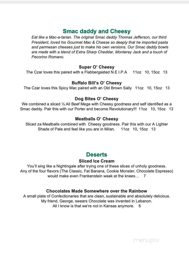 Czar's Brewery - Exeter, NH menu_pic