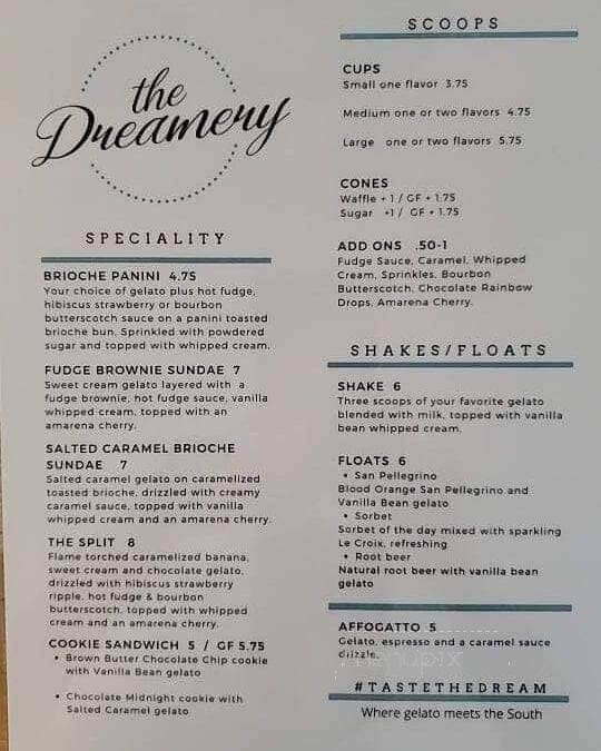 The Dreamery - Elizabethtown, KY menu_pic