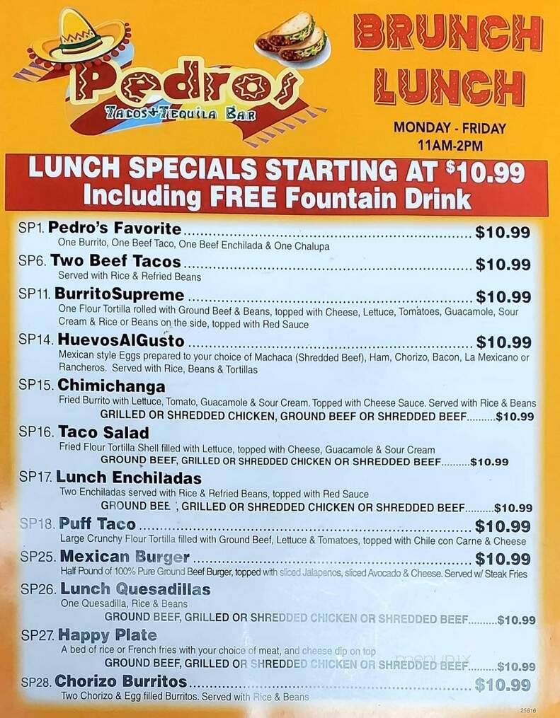 Pedros Tacos and Tequila Bar - Opelousas, LA menu_pic