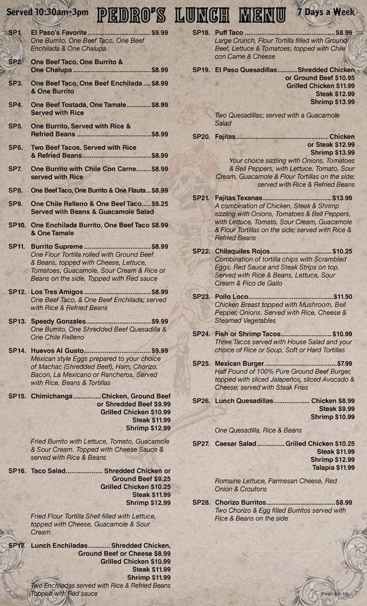 Pedros Tacos and Tequila Bar - Opelousas, LA menu_pic