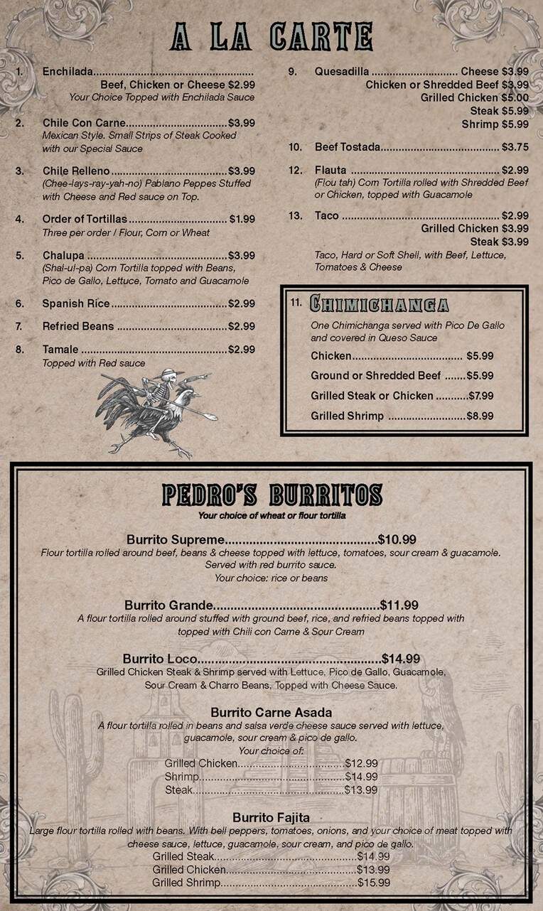 Pedros Tacos and Tequila Bar - Opelousas, LA menu_pic