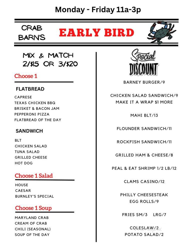 Crab Barn Restaurant - Millsboro, DE menu_pic