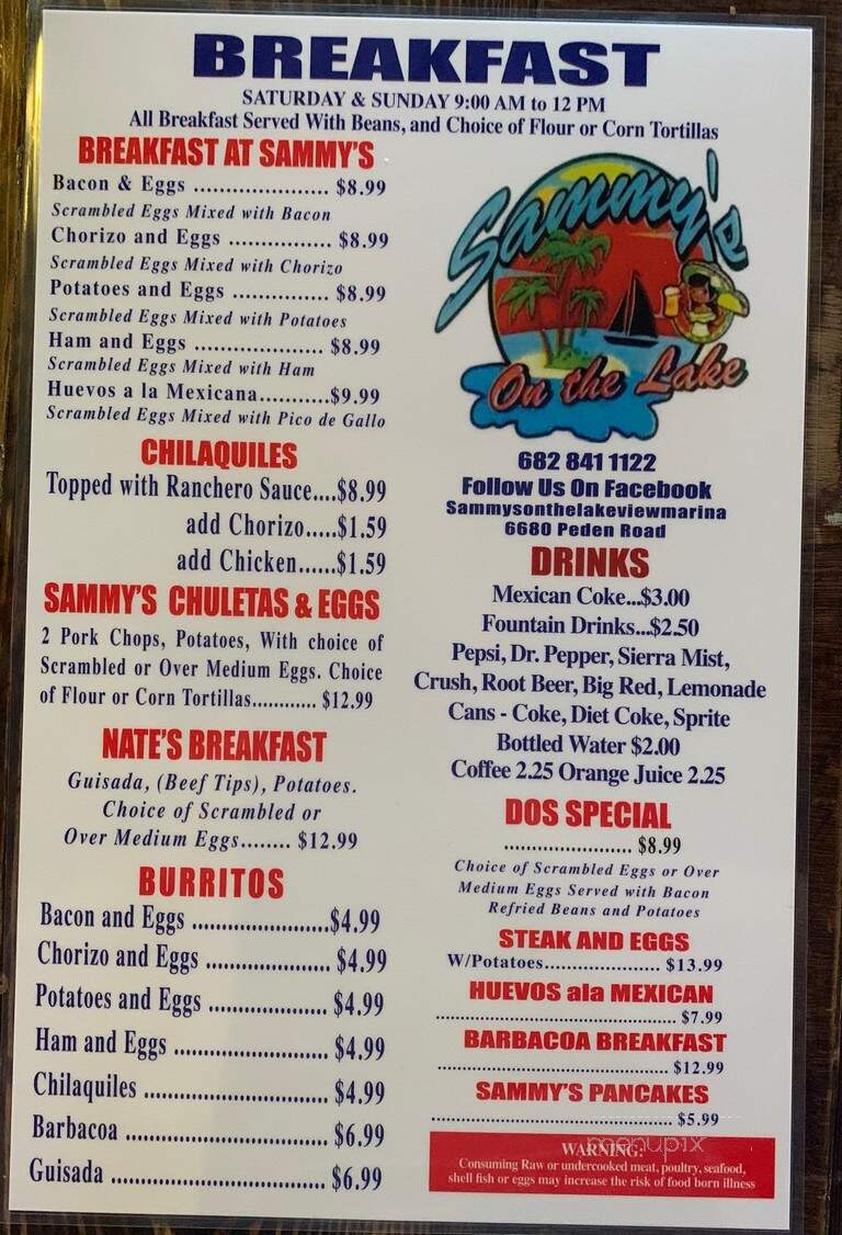 Sammy's On the Lake - Fort Worth, TX menu_pic
