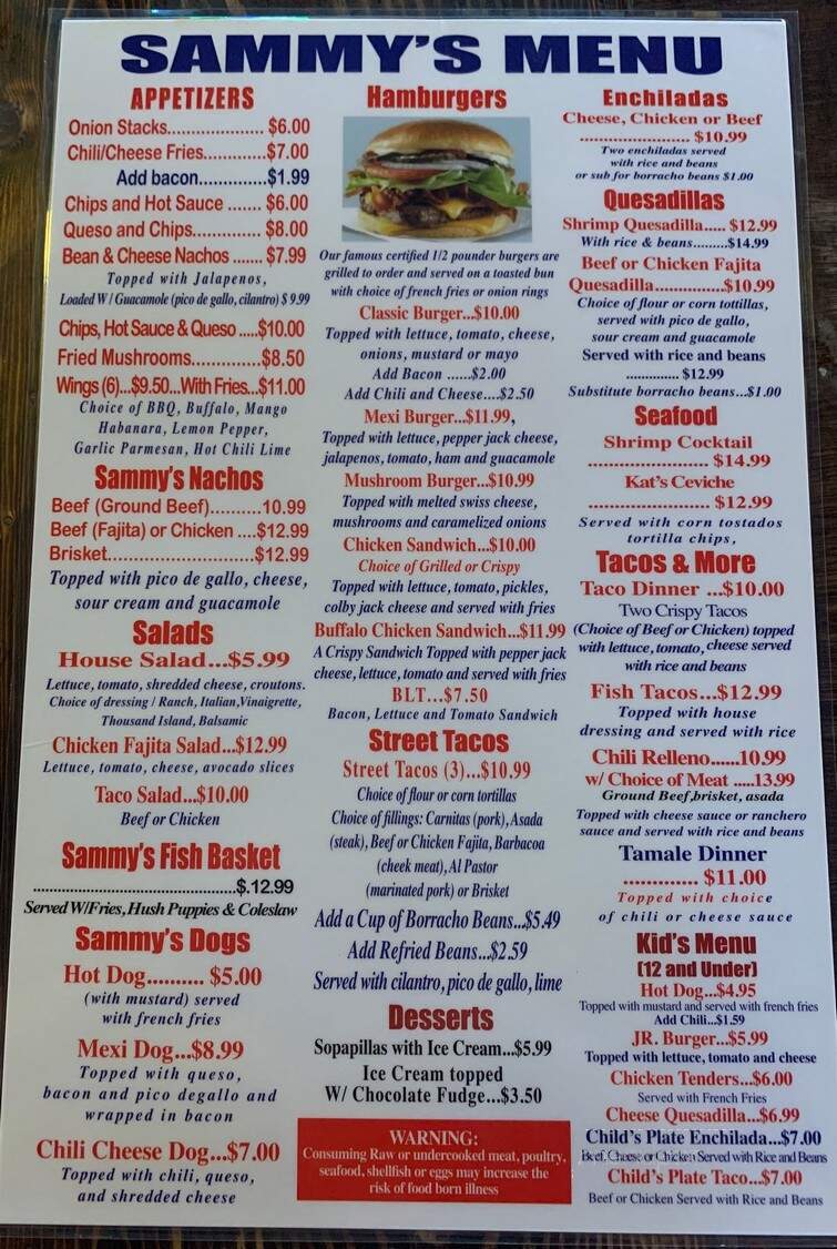 Sammy's On the Lake - Fort Worth, TX menu_pic
