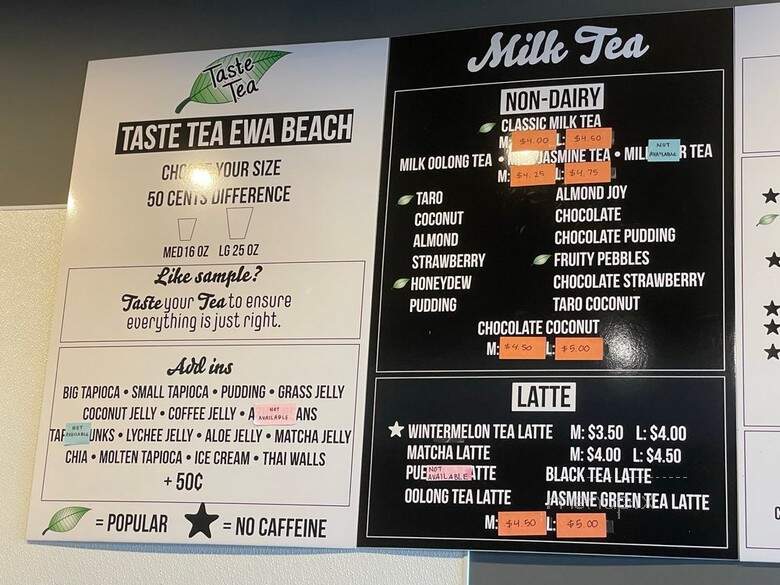 Taste Tea - Ewa Beach, HI menu_pic