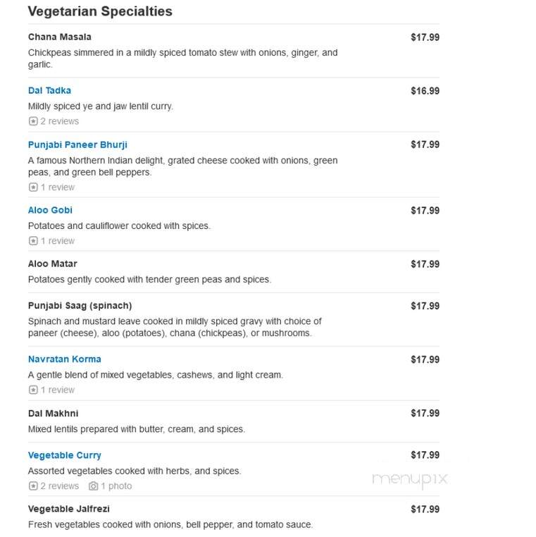 Nirvana Indian Restaurant - Myrtle Beach, SC menu_pic