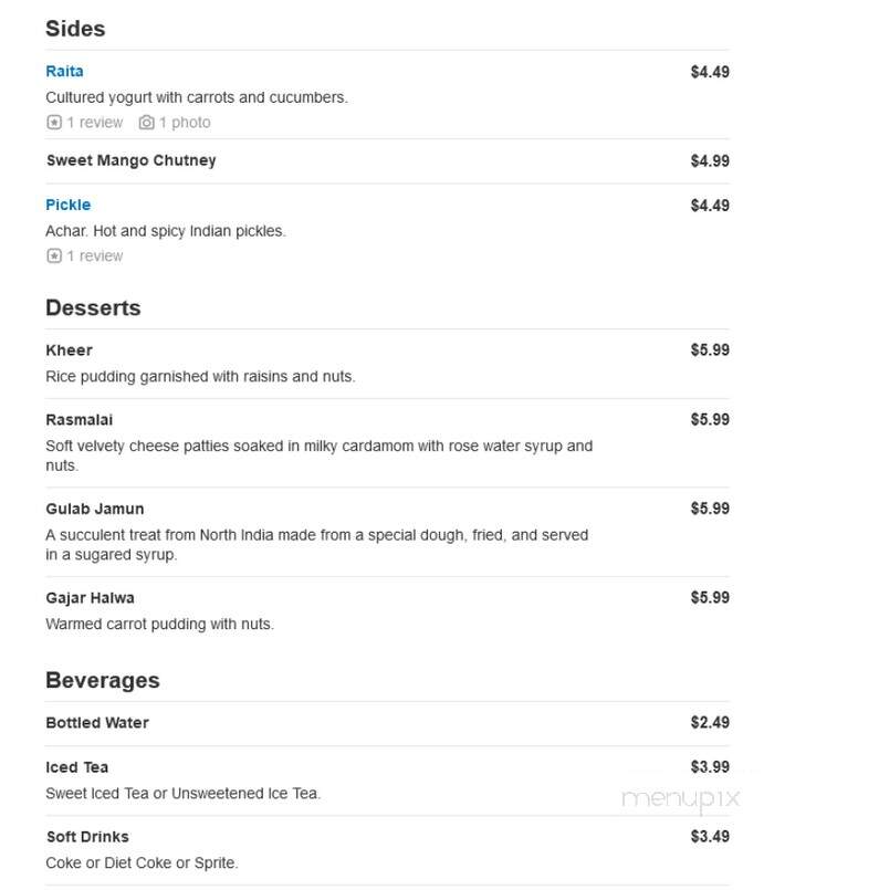 Nirvana Indian Restaurant - Myrtle Beach, SC menu_pic