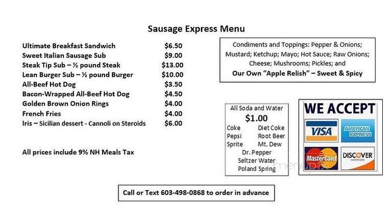 Sausage Express - Rochester, NH menu_pic