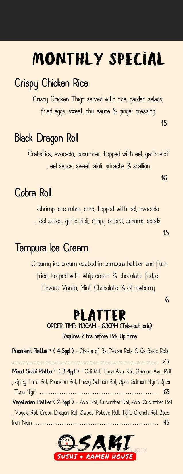 Saki Restaurant - Enfield, CT menu_pic