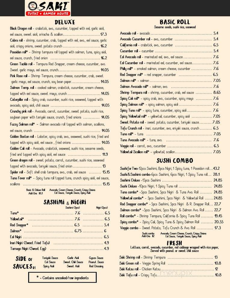 Saki Restaurant - Enfield, CT menu_pic