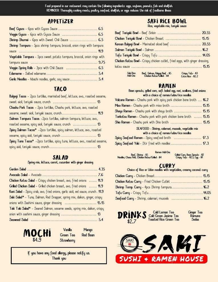 Saki Restaurant - Enfield, CT menu_pic