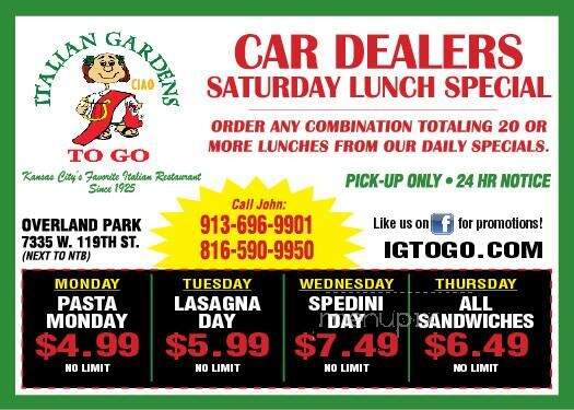 Italian Gardens Pizzeria - Kansas City, MO menu_pic