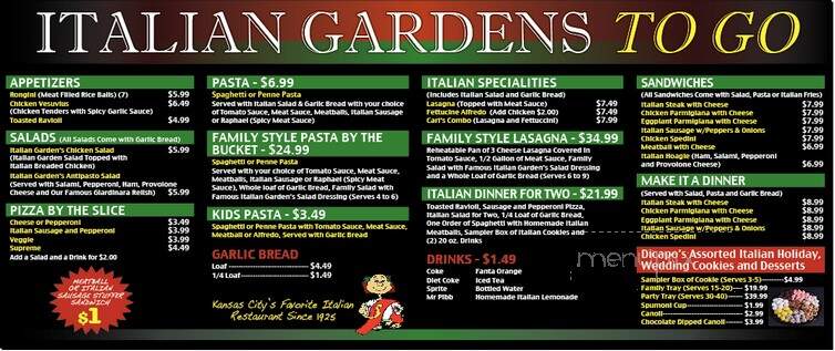 Italian Gardens Pizzeria - Kansas City, MO menu_pic