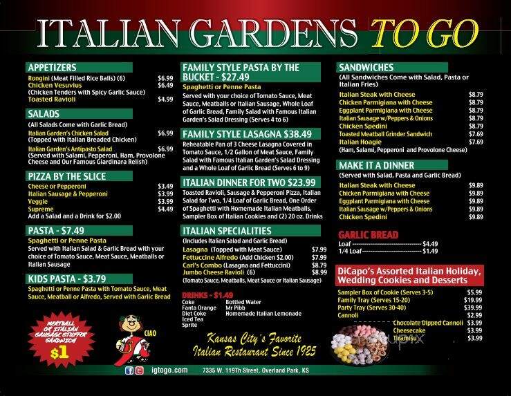 Italian Gardens Pizzeria - Kansas City, MO menu_pic
