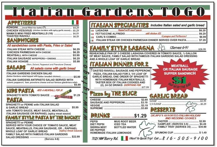 Italian Gardens Pizzeria - Kansas City, MO menu_pic