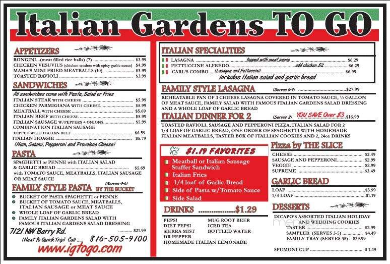 Italian Gardens Pizzeria - Kansas City, MO menu_pic