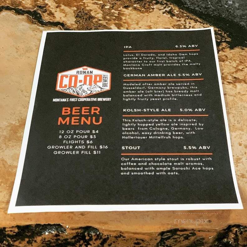 Ronan Cooperative Brewery - Ronan, MT menu_pic