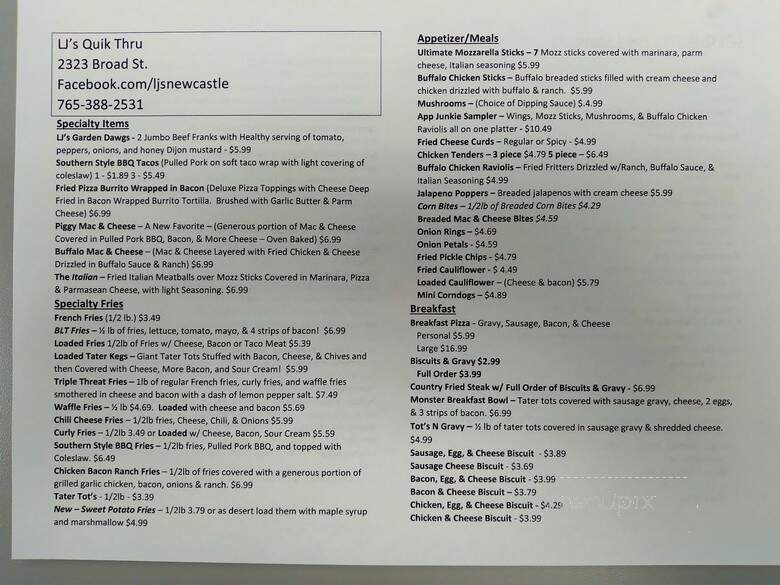 LJ's Quik Thru - New Castle, IN menu_pic