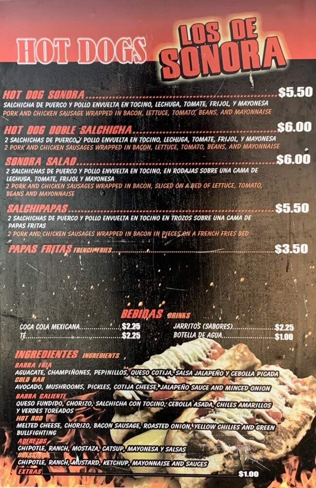 Hot Dogs Los De Sonora - El Mirage, AZ menu_pic
