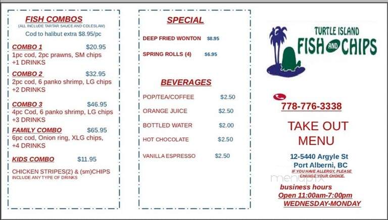 Turtle Island Fish and Chips - Port Alberni, BC menu_pic