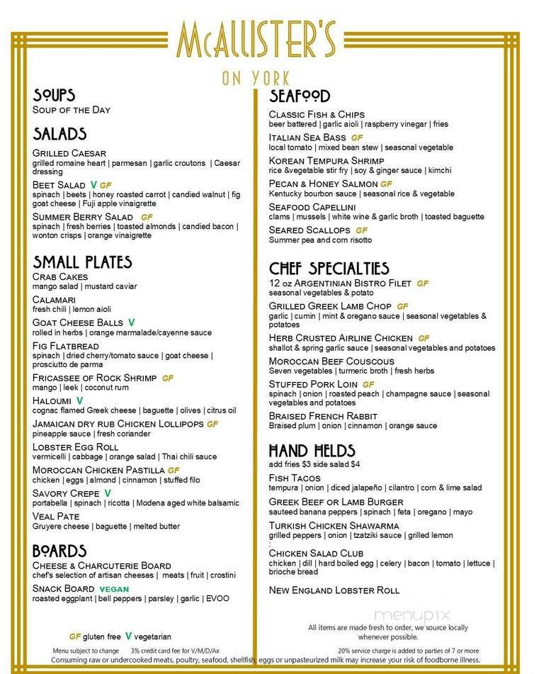 McAllister's on York - Hanover, PA menu_pic