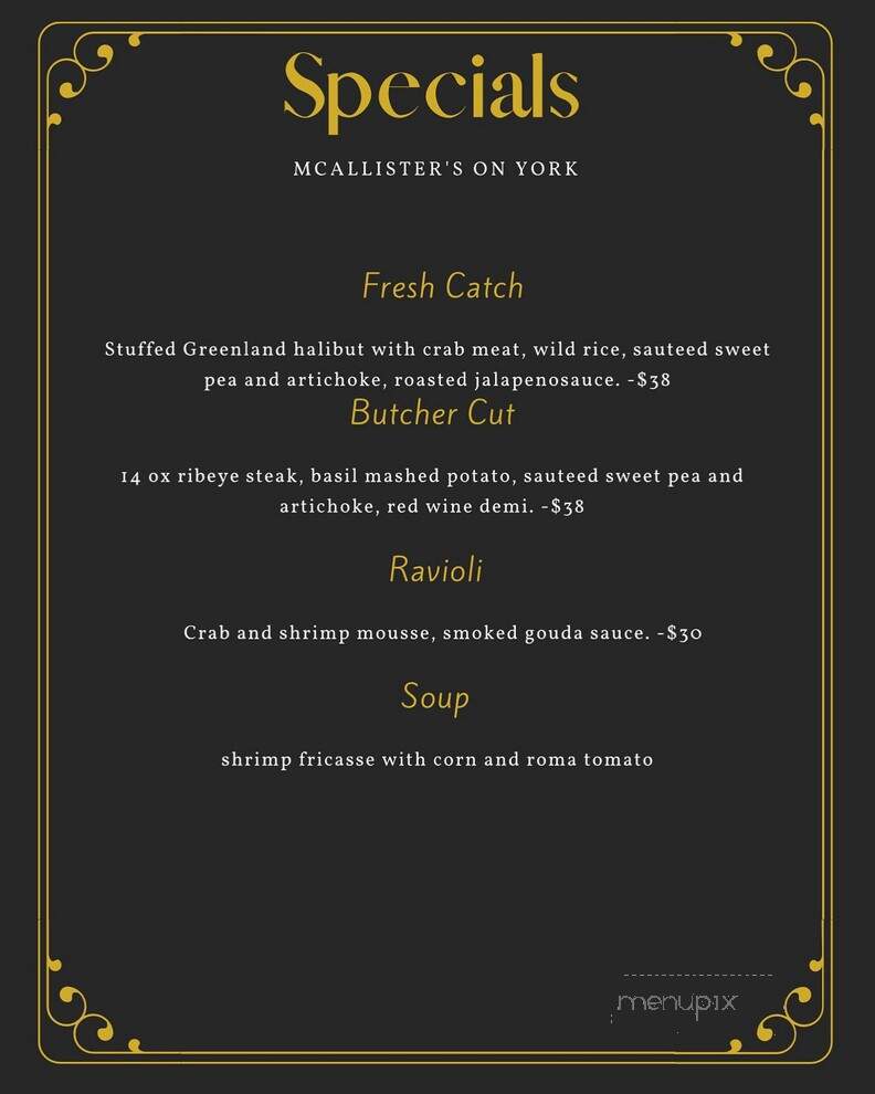 McAllister's on York - Hanover, PA menu_pic