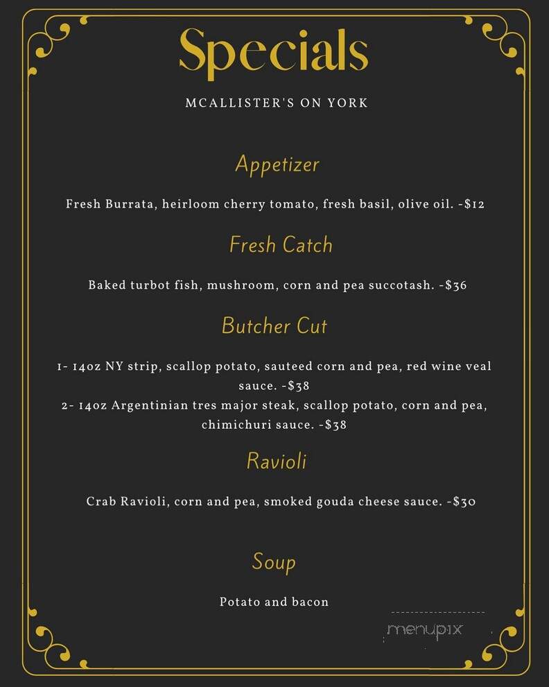 McAllister's on York - Hanover, PA menu_pic