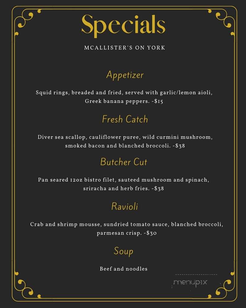 McAllister's on York - Hanover, PA menu_pic