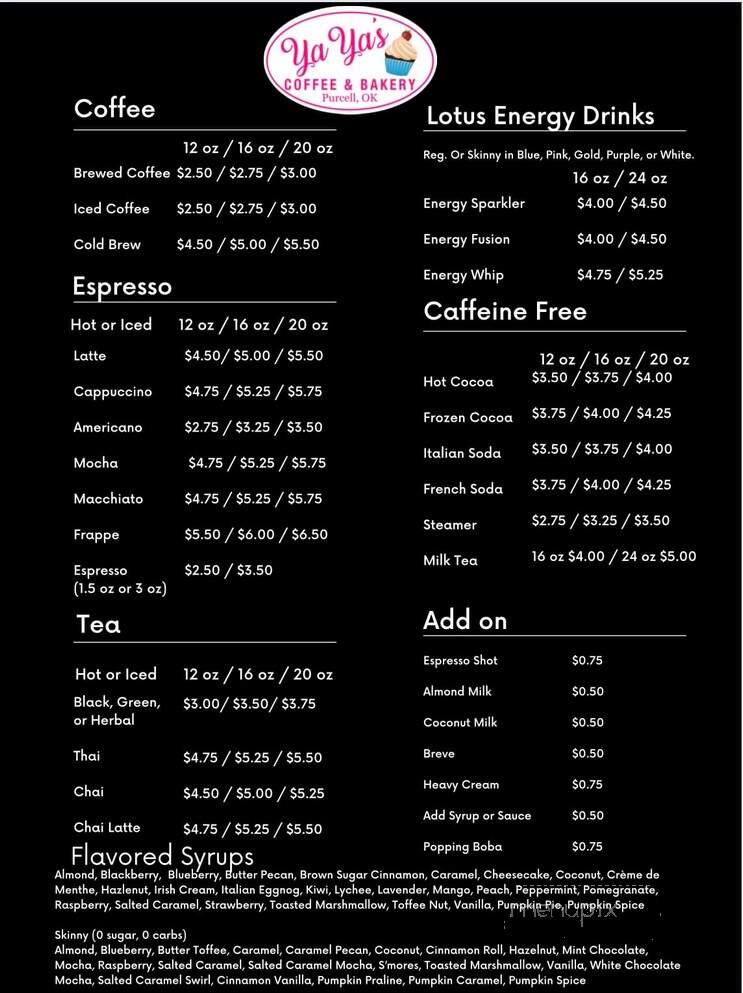 Yaya's Coffee and Bakery - Purcell, OK menu_pic