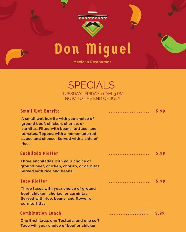 Don Miguel Restaurant - Holland, MI menu_pic