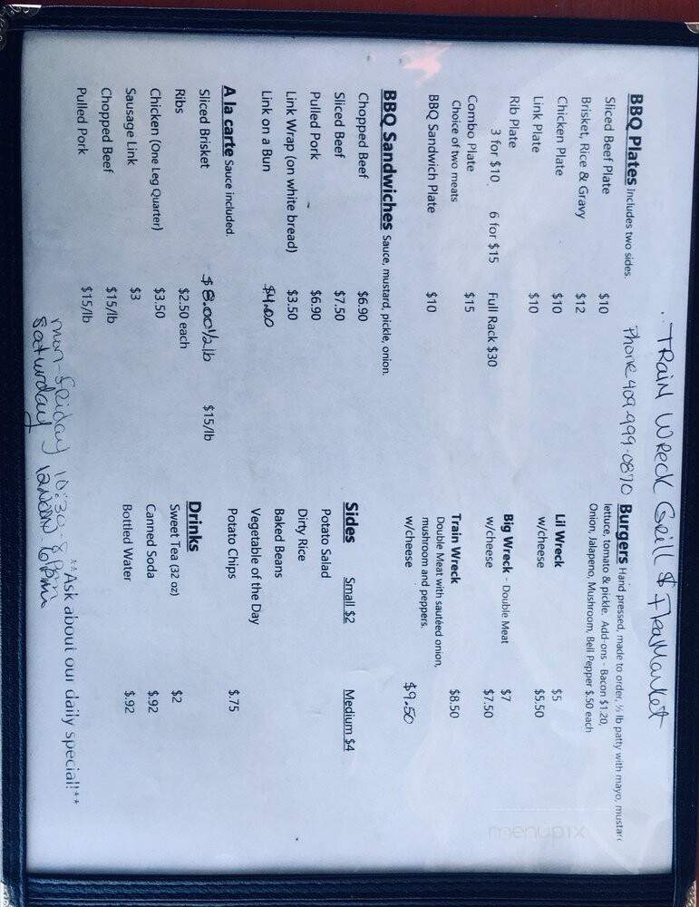 Train Wreck Grill - Port Arthur, TX menu_pic