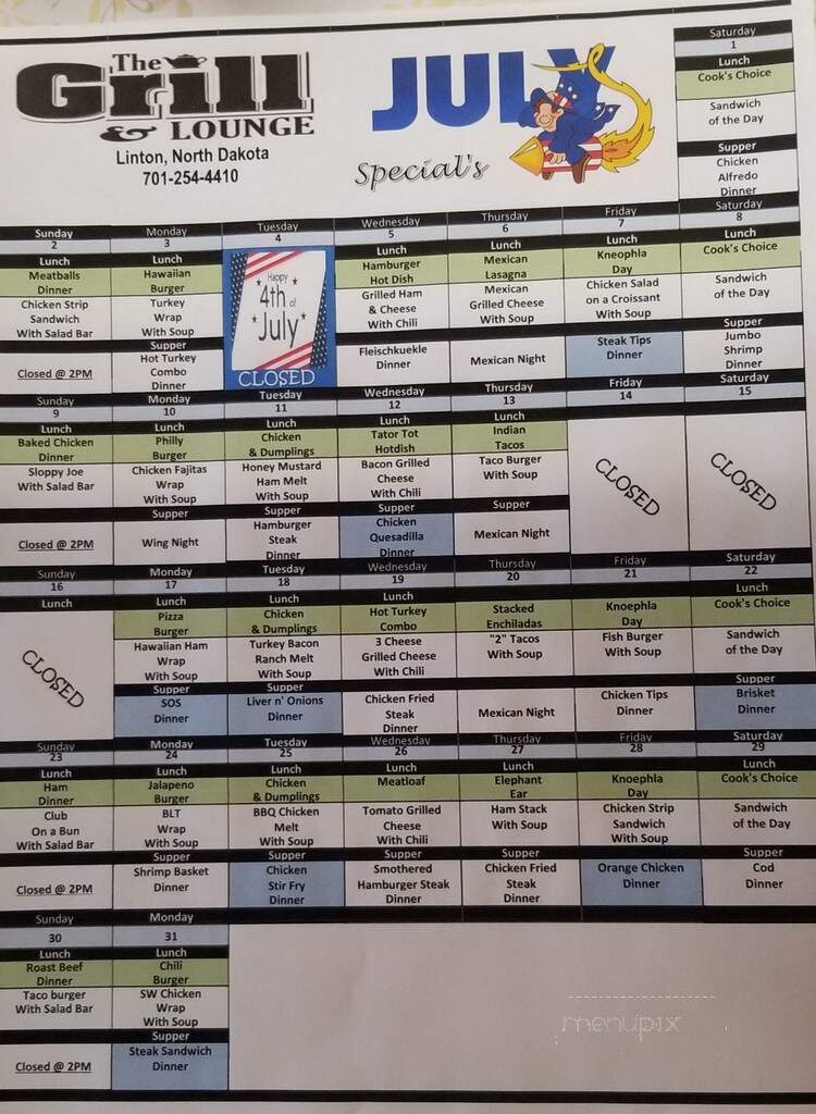 The Grill - Linton, ND menu_pic