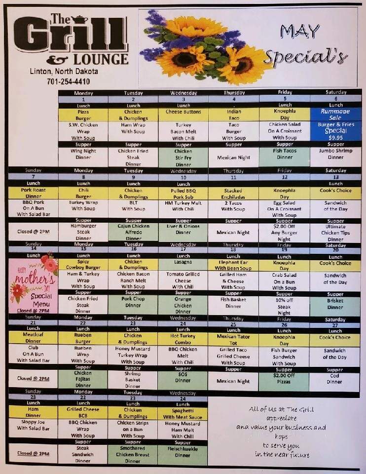The Grill - Linton, ND menu_pic