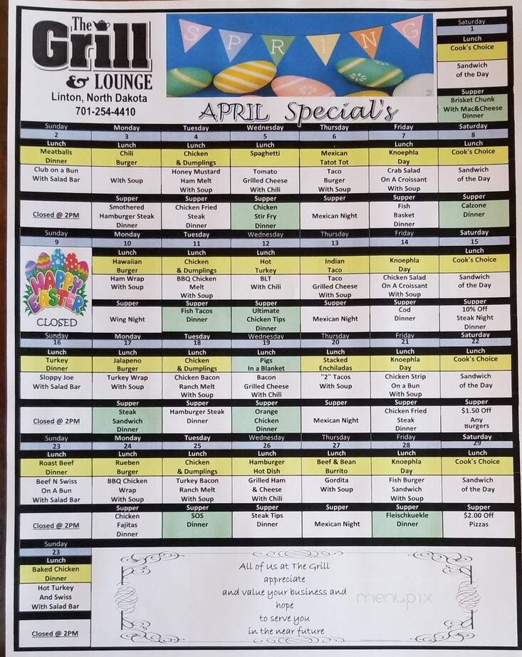 The Grill - Linton, ND menu_pic