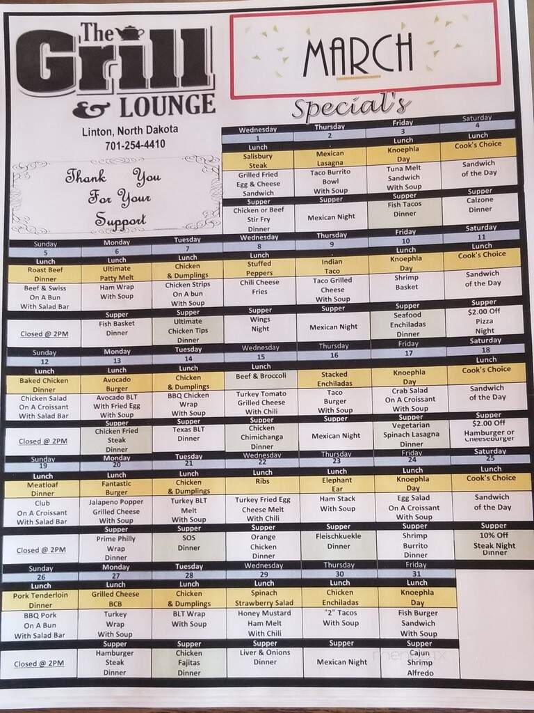The Grill - Linton, ND menu_pic