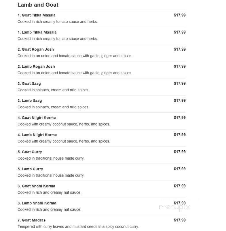 Indian Curry House - La Crosse, WI menu_pic