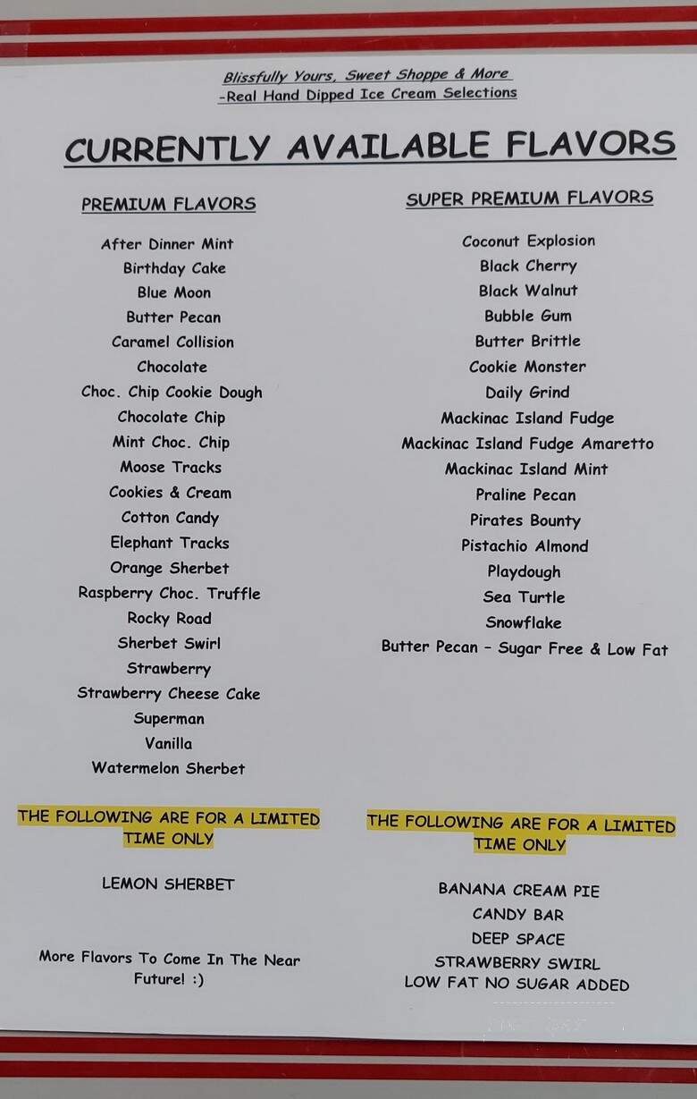Blissfully Yours, Sweet Shoppe & More - Moberly, MO menu_pic