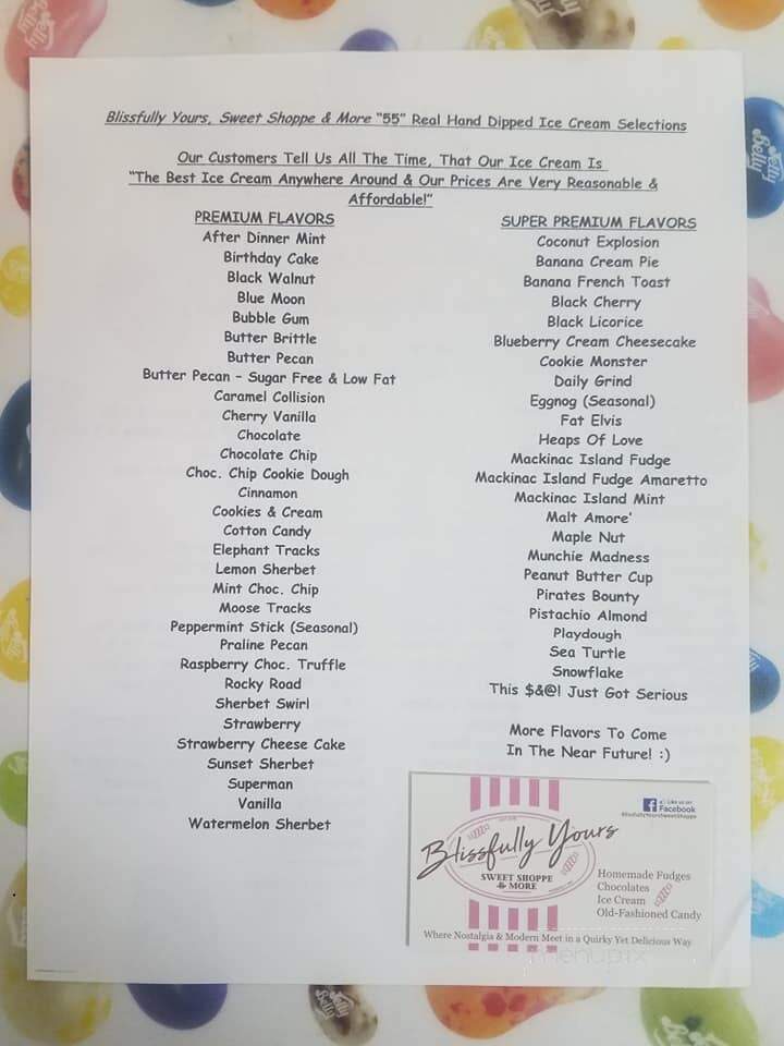 Blissfully Yours, Sweet Shoppe & More - Moberly, MO menu_pic