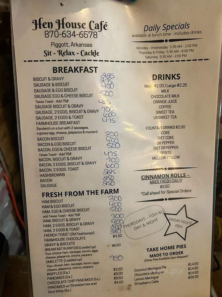 Hen House Cafe - Piggott, AR menu_pic